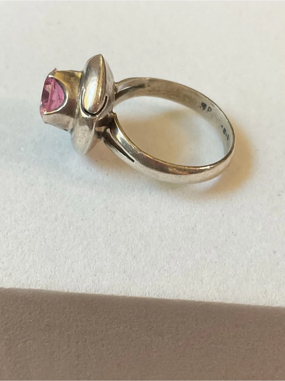 Vintage Sterling Silver Pink Gemstone Ring Size 8